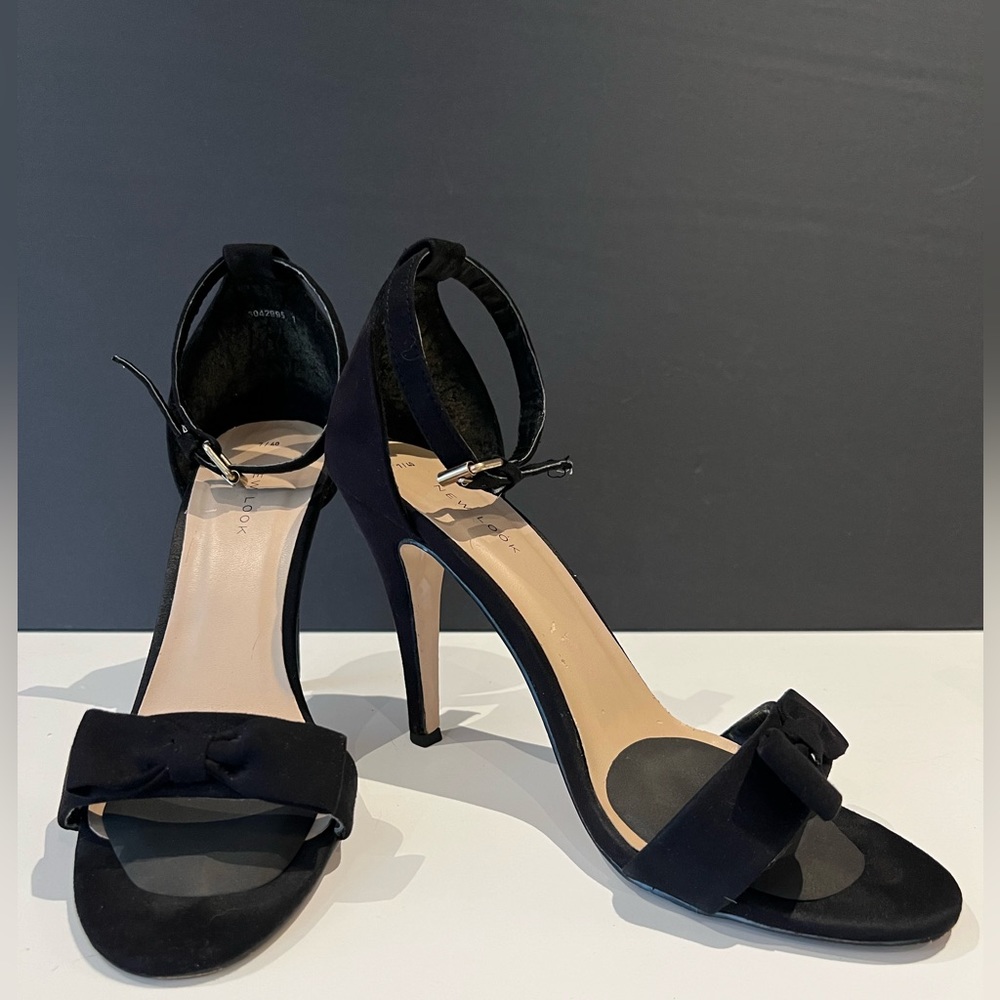 Two Strap Black Suede Heels